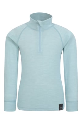 Kids Merino Top Zip Neck Quick Wicking Skiing Base Layer Tee Pale Blue