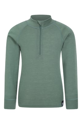 Kids Merino Top Zip Neck Quick Wicking Skiing Base Layer Tee Khaki