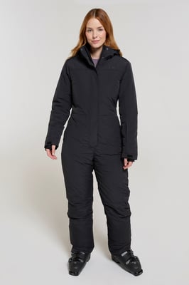 'Cloud' Women's Ski Suit Insulated Waterproof Adjustable Hood Zip Up Snowsuit Black
