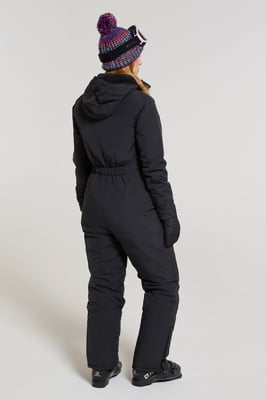 'Cloud' Women's Ski Suit Insulated Waterproof Adjustable Hood Zip Up Snowsuit Black