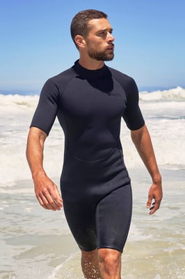 Men's Shorty Wetsuit with Easy Glide Zip Fastening Swimwear Black