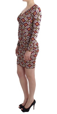 Geometric Print Mini Dress Long Sleeves Vneck