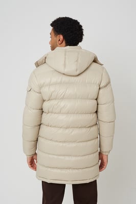 Stone Longline Hooded Padded Puffer Jacket