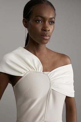 Figure Form Bandage Asymmetric Strap Knit Midi Dress