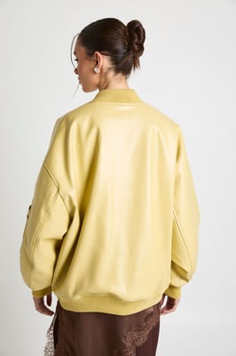 Patent Faux Leather Oversized Bomber Jacket