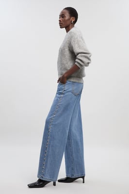 Denim Studded Wide Leg Trouser