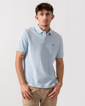 Shield Logo Regular Fit Pique Polo in Light Blue