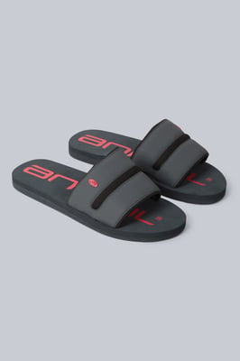'Wave' Men's Sliders Lightweight Casual Slip On Cushioned Padded Open Toe Sandal Charcoal