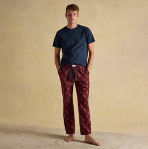 Joules Dozer Mens Pyjama Trousers Burgundy Red
