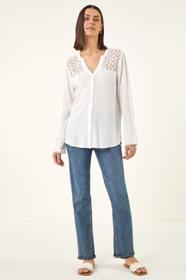 Lace Shoulder V-Neck Blouse