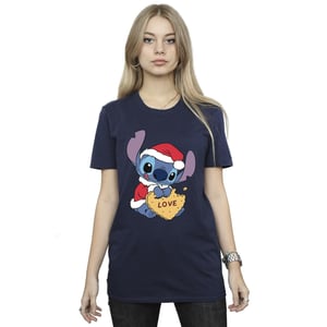 Disney Dam/Lillo And Stitch Christmas Love Biscuit Boyfriend T-shirt i bomull för damer (Marinblått)