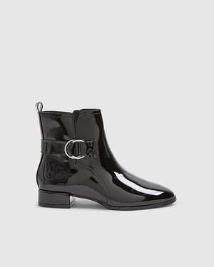 River Island Womens Boots Black Patent Low Block Heel Buckle