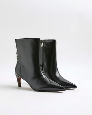 River Island Womens Boots Black Point Toe Kitten Heel