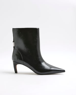 River Island Womens Boots Black Point Toe Kitten Heel