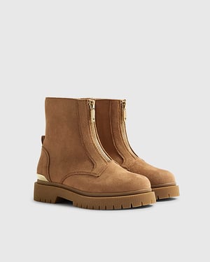 River Island Girls Boots Brown Faux Suede Zip Front