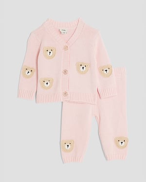 River Island Baby Girls Cardigan Set Pink Bear