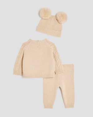 River Island Baby Jumper And Hat Set Beige Bear