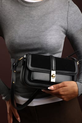 Where's That From Womens 'Coral' Suede Structured Shoulder Bag with Gold Lock