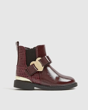 River Island Mini Girls Chelsea Boots Red Patent Heart Bow