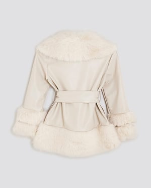 River Island Girls Wrap Coat Cream Faux Fur