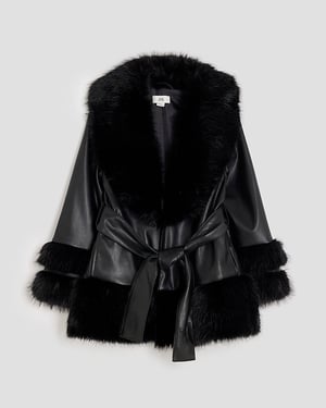 River Island Girls Wrap Coat Black Faux Fur Coats