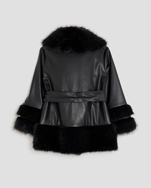 River Island Girls Wrap Coat Black Faux Fur Coats