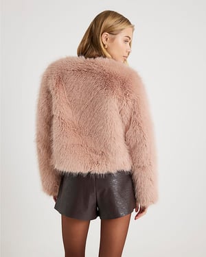 River Island Womens Coat Pink Collarless Faux Fur