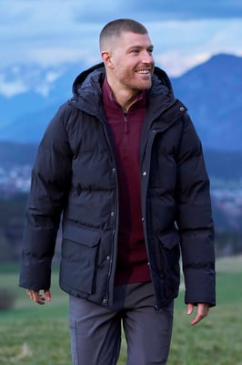 'Sage' Men's Padded Parka Jacket Heat Seal Water Resistant Warm Cosy Coat Black