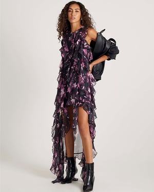 River Island Womens Maxi Dress Black Floral Ruffle