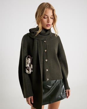 River Island Womens Cardigan Green Knitted Wrap Scarf