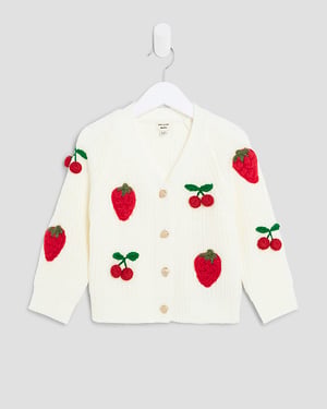 River Island Mini Girls Cardigan Cream Knitted 3D Fruit