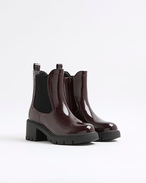 River Island Girls Chelsea Boots Red Patent Heeled