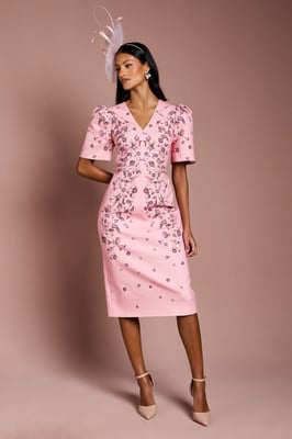 Petite Placement Print Puff Sleeve Cotton Midi Dress