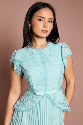 Petite Lace Bodice Peplum Midi Dress