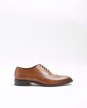 River Island Mens Oxford Brogues Shoes Brown Leather