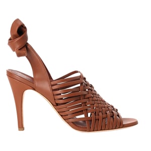 Loro Piana Kristin Woven Ankle-Tie Sandals in Brown Leather