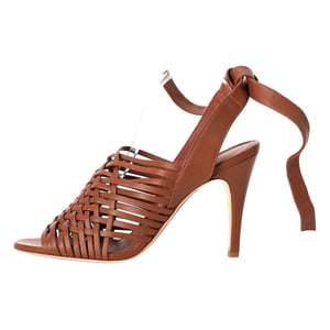 Loro Piana Kristin Woven Ankle-Tie Sandals in Brown Leather
