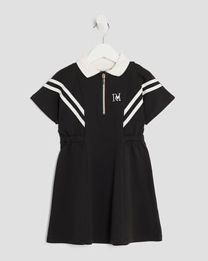 River Island Mini Girls Shirt Dress Black Striped Polo