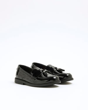 River Island Boys Loafers Black Patent Tassel