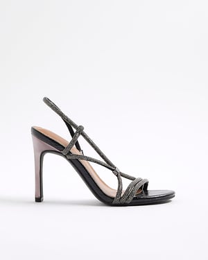 River Island Womens Sandals Black Diamante Strappy Heeled