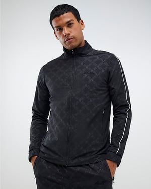 River Island Mens Jacket Black Monogram Funnel