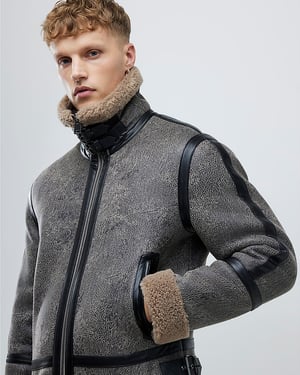 River Island Mens Jacket Black Washed Faux Shearling
