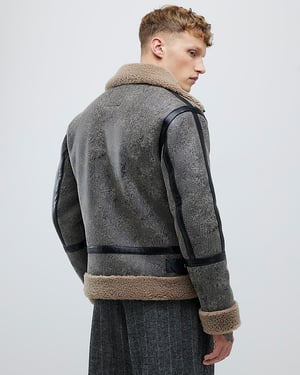 River Island Mens Jacket Black Washed Faux Shearling