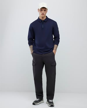River Island Mens Polo Shirt Navy Slim Fit Sleeve Pocket