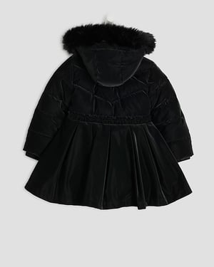 River Island Mini Girls Padded Coat Black Hooded Peplum