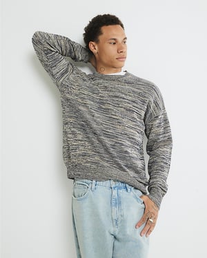 River Island Mens Jumper Navy Long Sleeve Stripe