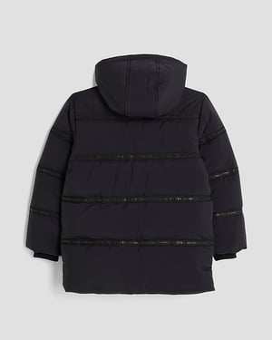 River Island Boys Puffer Coat Black Hooded Heavyweight