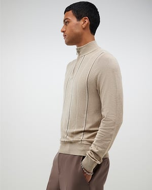 River Island Mens Jumper Beige Slim Fit Striped Half Zip