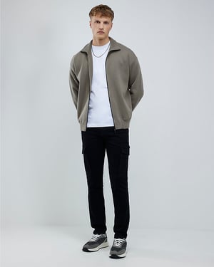 River Island Mens Jumper Khaki Slim Fit Zip Through