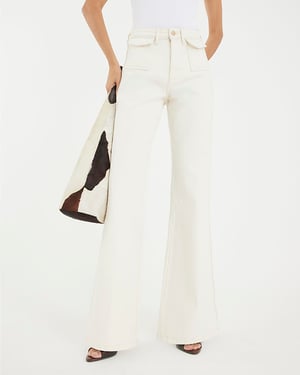 River Island Womens Flared Jeans Cream High Rise Relaxed